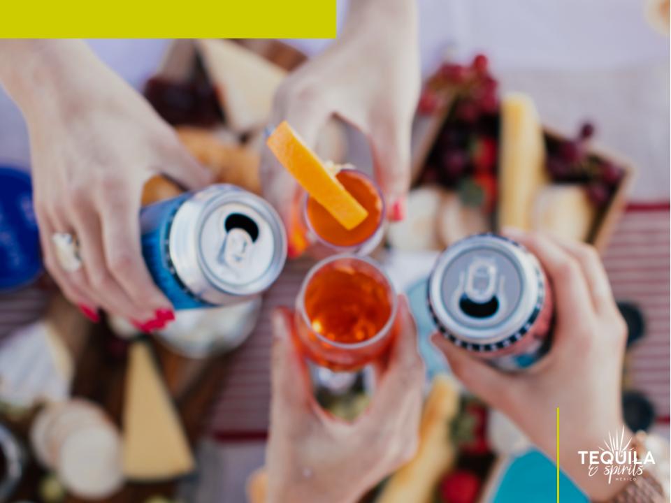 Detail of hands of a group of fiends toasting with Ready to drink cocktails