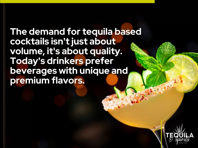 Its an image of a tequila based cocktail and a text that informs that consumers prefer beverages with premium flavors. 