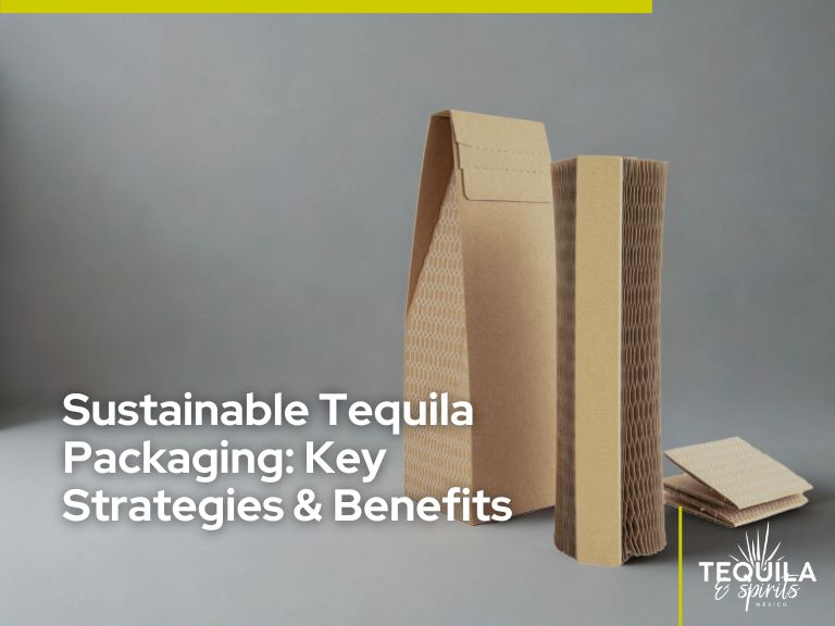 Sustainable tequila packaging made from recyclable cardboard materials.