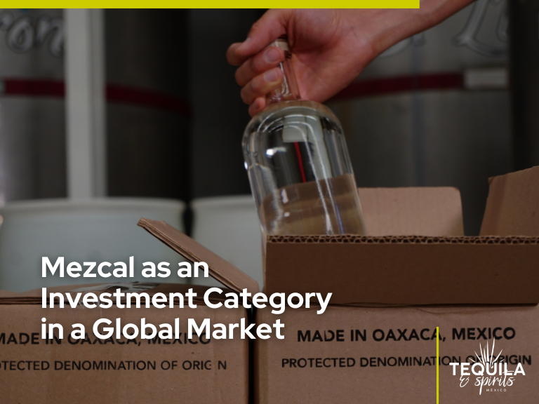 Mezcal bottle being prepared for export in Oaxaca, Mexico, illustrating mezcal investment and structured mezcal business development.